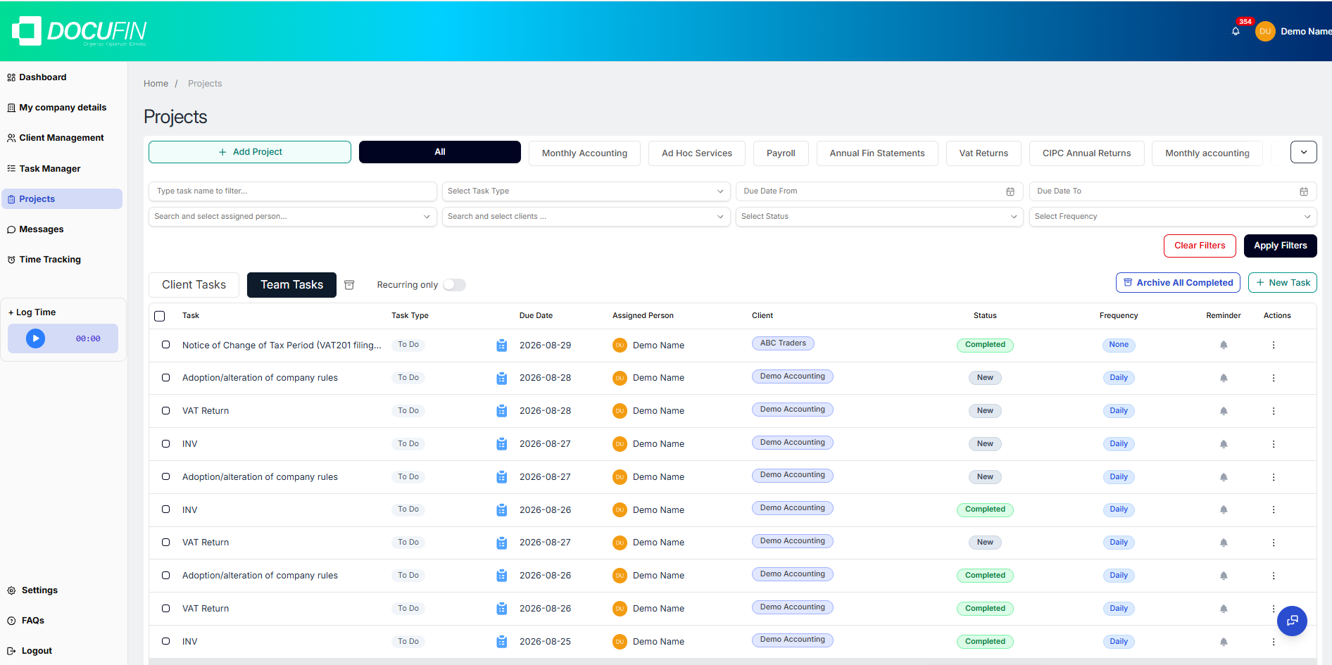 DocuFin employee project task view