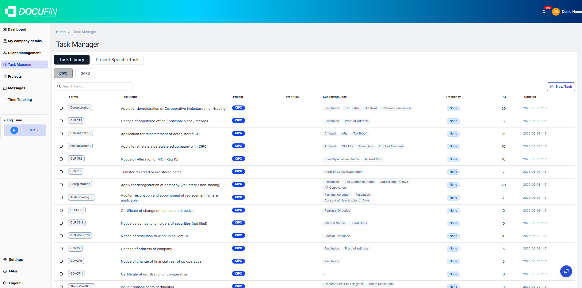 DocuFin Task Manager task library for creating reusable workflows